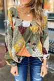 Square Neck Mixed Print Blouse
