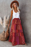 Tiered Paisley Print Pocketed Maxi Skirt