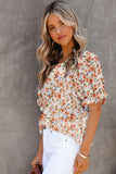 Orange Floral Smocked Puff Sleeve Blouse