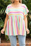 color Striped Ruffle Sleeve Plus Size Babydoll Top