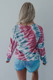 Rose Blue Tie Dye Print Long Sleeve Top