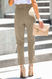 Khaki Casual Paperbag Waist Straight Leg Pants with Belt