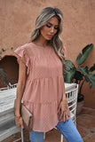 Dusty Pink Polka Dot Babydoll Style Flutter Sleeve Top