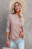 Crew Neck Ribbed Trim Waffle Knit Top