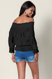 Off Shoulder Ruffle Long Sleeve Smocked Waist Lace Crochet Blouse