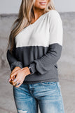 V Neck Colorblock Waffle Knit Top