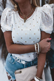 Dotted Heart Print Puff Sleeve Top