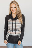 Geometric Print Pocket Cowl Neck Sweatshirt