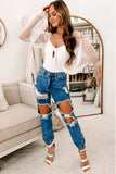Front Knot Lace Long Sleeve Bodysuit