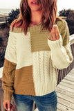 color Crew Neck Contrast Color Block Sweater