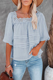 Sky Blue Puff Sleeve Eyelet Babydoll Blouse
