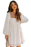 Square Neck Puff Sleeve Babydoll Style Short Dress