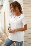 Holes Crew Neck Cotton Mixed T-shirt