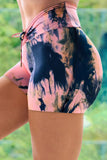 Multicolor High Waist Tie-dye Print Sports Shorts