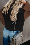 Khaki Long Sleeve Turtleneck Color Block Pullover Knit Sweater