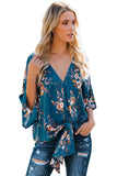 Floral Print Tie Front Kimono Sleeve Blouse