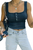 Ribbed Knit Henley Crop Tank