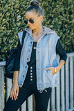 Solid Color Hooded Denim Vest Jacket