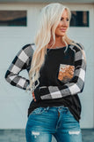 Plaid Splicing Sequined Pocket Long Sleeve Top