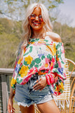 White Water Painting Flowers Sexy Off Shoulder Top