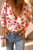 Surplice V Neck Floral Print Long Sleeve Crop Top