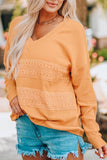 Lace Contrast Ribbed V Neck Top