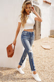 High Rise Distressed Raw Hem Skinny Jeans