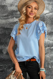 White/Black/Blue/Green Hollow Out Ruffle Sleeve T-shirt