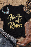 He is Risen Cross Glitter Pattern Print Graphic T Shirt