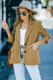 Brown Corduroy Lapel Casual Blazer with Pockets