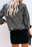 Turn Down Collar Buttons Cut-out Denim Jacket