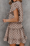 Dotted Print Split Neck Flutter Sleeve Flowy Tunic Mini Dress