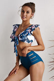 Floral Print Front Tie High Waist Bikini Swimsuit with Ruffles