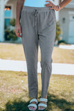 Gray Drawstring High Waist Straight Leg Pants