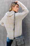 Beige Grid Pattern Turtleneck Sweater