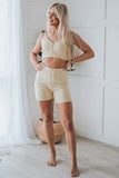 Ribbed Knit Zip-up Crop Top and High Waist Shorts Two Piece Set