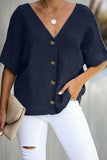 V Neck Button Front Crinkled Blouse