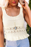 White Crochet Knit Tank with Ruffle
