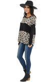 Latter Colorblock Leopard Print Long Sleeve Top