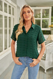 Buttoned Swiss Dot Turn-down Collar Short Sleeve Shirt