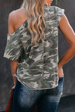 Camouflage Pattern Cut out Shoulder T-shirt