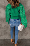 Green Textured Bubble Sleeve Knit Sweater