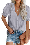 V Neck Lace Crochet Short Sleeve Shirt