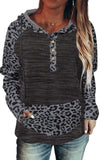 Color Block Leopard Long Sleeves Gray Hoodie