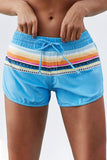 Striped Print Accent Navy Blue Drawstring Board Shorts
