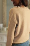 Frill Trim Buttoned Knit Pullover Sweater