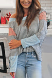 Striped Print Patchwork Long Sleeve Top