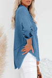 Roll up Long Sleeves Frayed Hem Denim Shirt