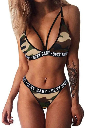 Camo Print Spaghetti Strap Sexy Bralette Set ALELLY Camo Print Spaghetti Strap Sexy Bralette Set ALELLY