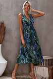 Floral Printed V Neck Open Back Sleeveless Maxi Dress